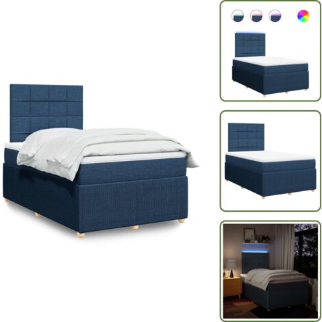 Coprimaterasso - vidaXL Giroletto a Molle con Materasso Blu 120x200 cm in Tessuto - Luci a LED