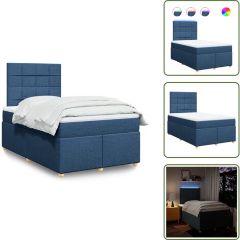 Coprimaterasso - vidaXL Giroletto a Molle con Materasso Blu 120x200 cm in Tessuto - Luci a LED