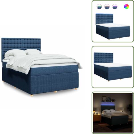 Coprimaterasso - vidaXL Giroletto a Molle con Materasso Blu 140x190 cm in Tessuto - Luci a LED