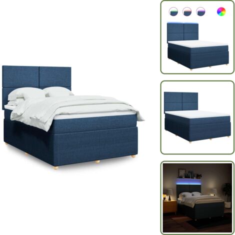 Coprimaterasso - vidaXL Giroletto a Molle con Materasso Blu 160x200 cm in Tessuto - Luci a LED