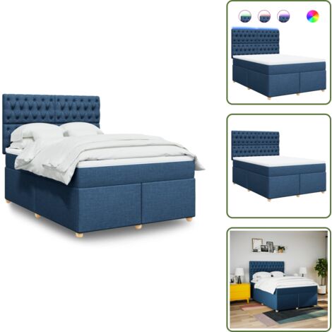 Coprimaterasso - vidaXL Giroletto a Molle con Materasso Blu 160x200 cm in Tessuto - Luci a LED