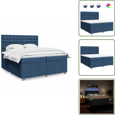 Coprimaterasso - vidaXL Giroletto a Molle con Materasso Blu 200x200 cm in Tessuto - Luci a LED