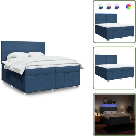 Coprimaterasso - vidaXL Giroletto a Molle con Materasso Blu 200x200 cm in Tessuto - Luci a LED
