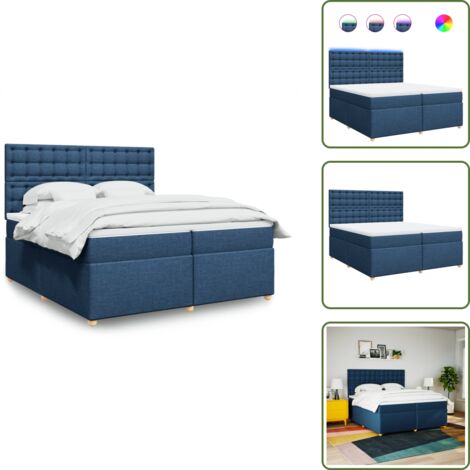 Coprimaterasso - vidaXL Giroletto a Molle con Materasso Blu 200x200 cm in Tessuto - Luci a LED