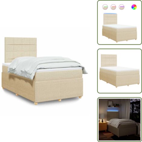 Coprimaterasso - vidaXL Giroletto a Molle con Materasso Crema 120x200 cm in Tessuto - Luci a LED