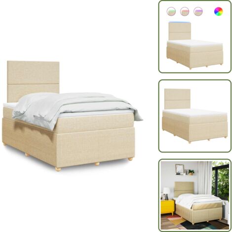Coprimaterasso - vidaXL Giroletto a Molle con Materasso Crema 120x200 cm in Tessuto - Luci a LED