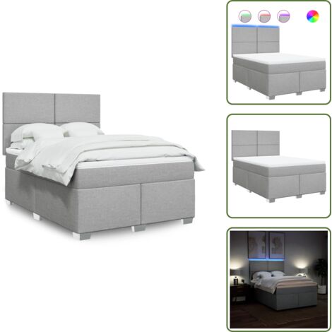 Coprimaterasso - vidaXL Giroletto a Molle con Materasso Grigio Chiaro 140x190cm Tessuto - Luci a LED