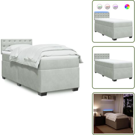 Coprimaterasso - vidaXL Giroletto a Molle con Materasso Grigio Chiaro 90x200 cm Velluto - Letto con testiera