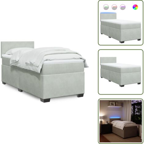 Coprimaterasso - vidaXL Giroletto a Molle con Materasso Grigio Chiaro 90x200 cm Velluto - Letto con testiera