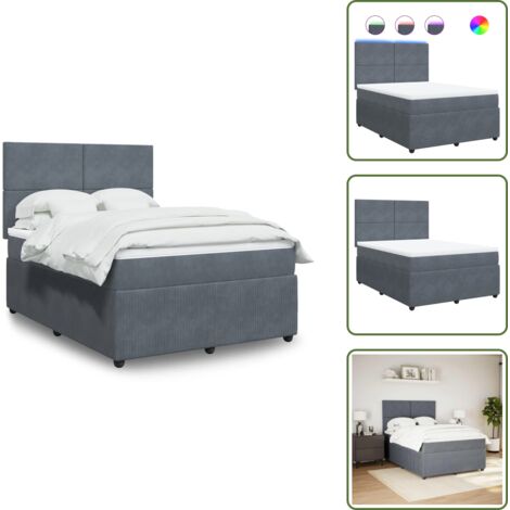 Coprimaterasso - vidaXL Giroletto a Molle con Materasso Grigio Scuro 140x190 cm Velluto - Luci a LED