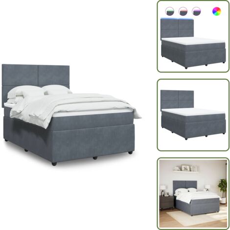 Coprimaterasso - vidaXL Giroletto a Molle con Materasso Grigio Scuro 160x200 cm Velluto - Luci a LED