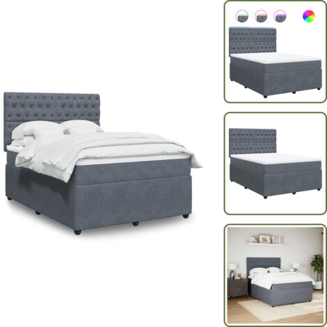 Coprimaterasso - vidaXL Giroletto a Molle con Materasso Grigio Scuro 160x200 cm Velluto - Luci a LED