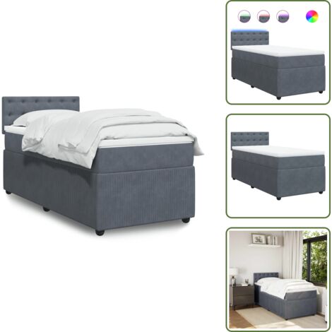 Coprimaterasso - vidaXL Giroletto a Molle con Materasso Grigio Scuro 90x190 cm Velluto - Letto con testiera