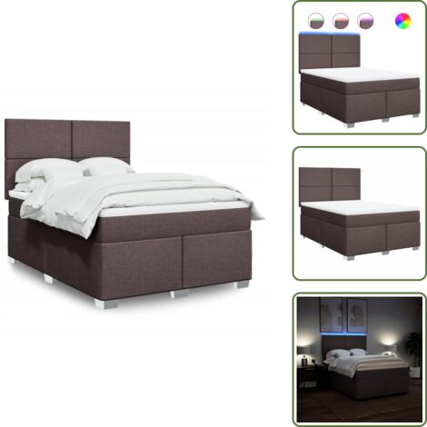 Coprimaterasso - vidaXL Giroletto a Molle con Materasso Marrone Scuro 140x190cm Tessuto - Luci a LED