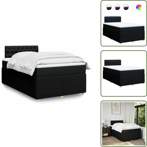 Coprimaterasso - vidaXL Giroletto a Molle con Materasso Nero 120x190 cm in Tessuto - Luci a LED