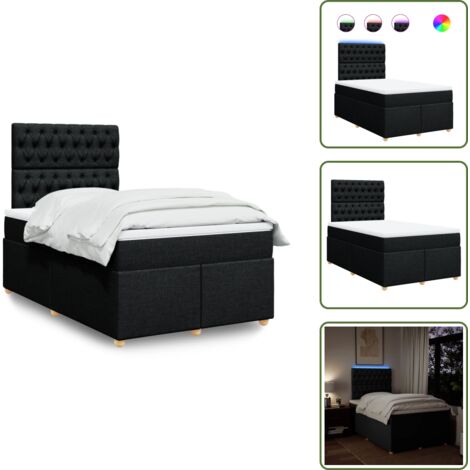 Coprimaterasso - vidaXL Giroletto a Molle con Materasso Nero 120x200 cm in Tessuto - Luci a LED