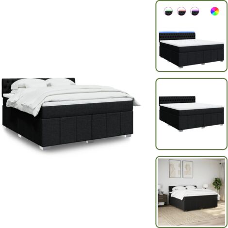 Coprimaterasso - vidaXL Giroletto a Molle con Materasso Nero 180x200 cm in Tessuto - Luci a LED