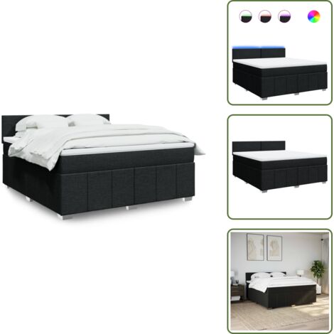 Coprimaterasso - vidaXL Giroletto a Molle con Materasso Nero 180x200 cm in Tessuto - Luci a LED