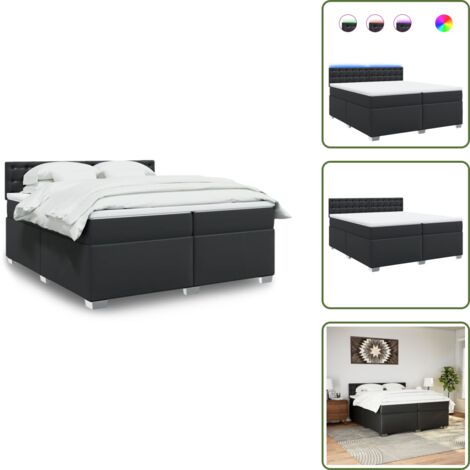 Coprimaterasso - vidaXL Giroletto a Molle con Materasso Nero 200x200 cm in Similpelle - Luci a LED
