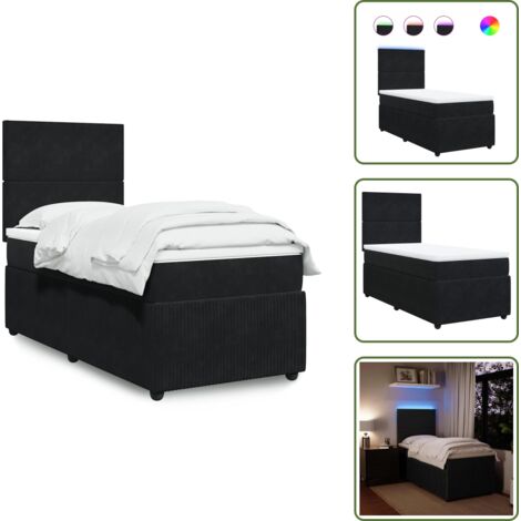 Coprimaterasso - vidaXL Giroletto a Molle con Materasso Nero 90x200 cm in Velluto - Luci a LED