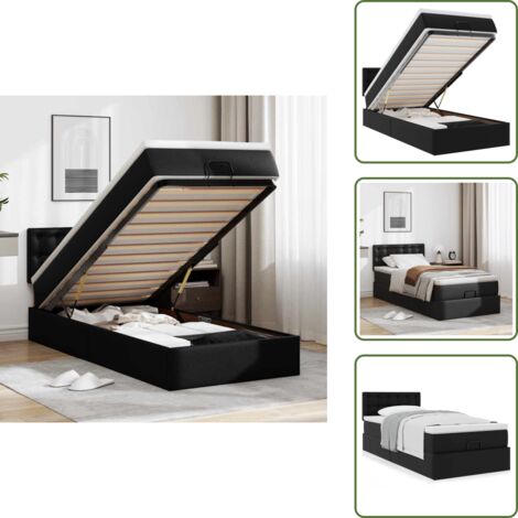 Coprimaterasso - vidaXL Letto Pouf con Materasso Nero 90x200 cm Similpelle - Letto con testiera