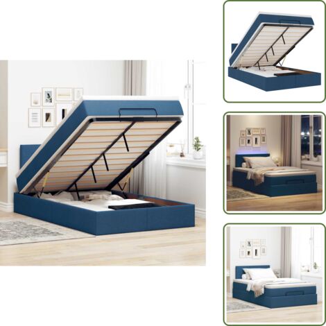 Coprimaterasso - vidaXL Pouf Letto con Materasso e LED Blu 120x190cm in Tessuto - Luci a LED