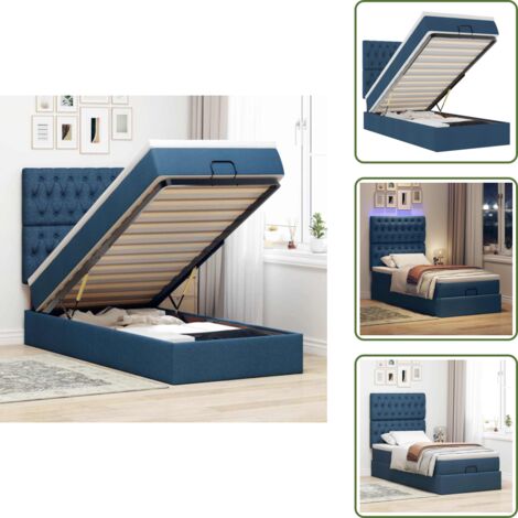 Coprimaterasso - vidaXL Pouf Letto con Materasso e LED Blu 90x200 cm in Tessuto - Luci a LED