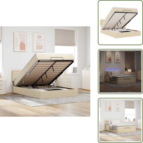 Coprimaterasso - vidaXL Pouf Letto con Materasso e LED Crema 140x190 cm - Letto con testiera