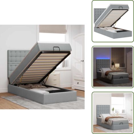 Coprimaterasso - vidaXL Pouf Letto con Materasso e LED Grigio Chiaro 80x200cm Tessuto - Luci a LED