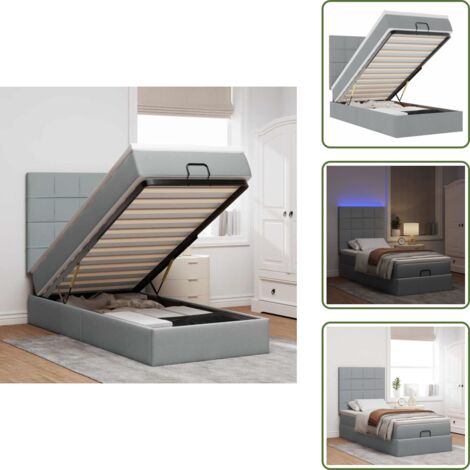 Coprimaterasso - vidaXL Pouf Letto con Materasso e LED Grigio Chiaro 80x200cm Tessuto - Luci a LED