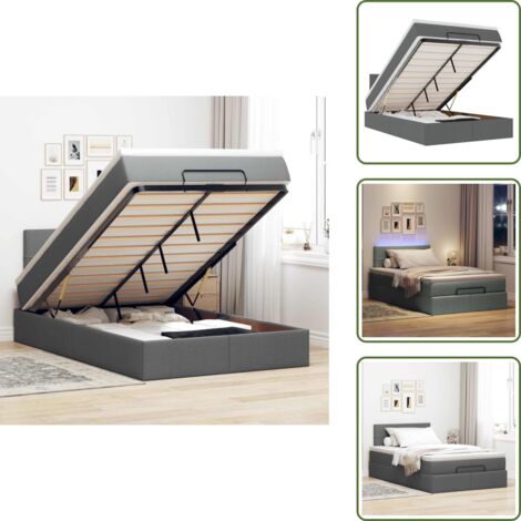 Coprimaterasso - vidaXL Pouf Letto con Materasso e LED Grigio Scuro 120x190 cm Tessuto - Archiviazione