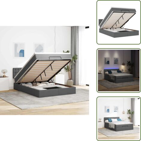Coprimaterasso - vidaXL Pouf Letto con Materasso e LED Grigio Scuro 140x190 cm - Letto con testiera