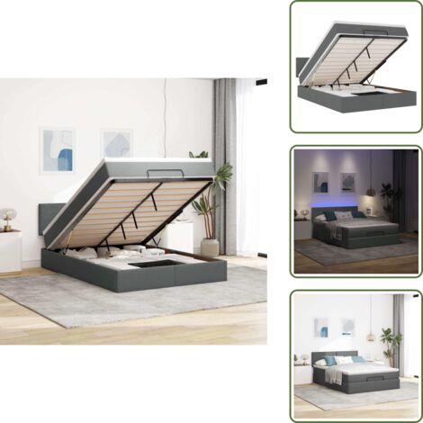 Coprimaterasso - vidaXL Pouf Letto con Materasso e LED Grigio Scuro 140x190 cm - Letto con testiera