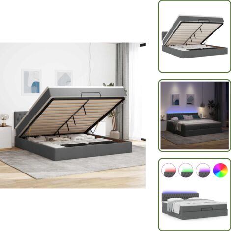 Coprimaterasso - vidaXL Pouf Letto con Materasso e LED Grigio Scuro 180x200cm Tessuto - Luci a LED