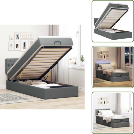 Coprimaterasso - vidaXL Pouf Letto con Materasso e LED Grigio Scuro 90x200 cm Tessuto - Letto con testiera