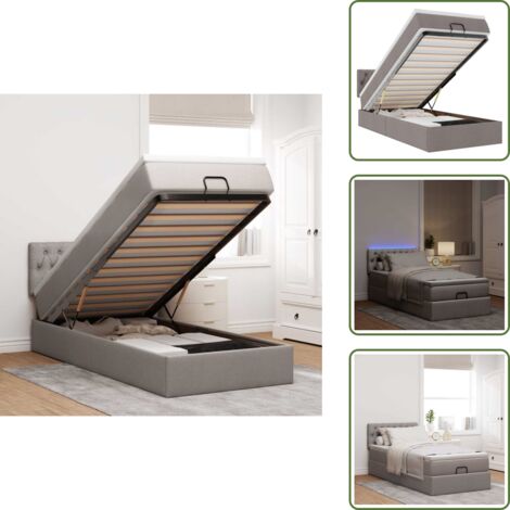 Coprimaterasso - vidaXL Pouf Letto con Materasso e LED Tortora 90x200 cm in Tessuto - Letto con testiera