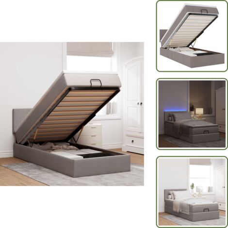 Coprimaterasso - vidaXL Pouf Letto con Materasso e LED Tortora 90x200 cm in Tessuto - Letto con testiera