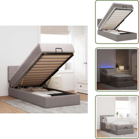 Coprimaterasso - vidaXL Pouf Letto con Materasso e LED Tortora 90x200 cm in Tessuto - Letto con testiera