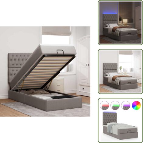 Coprimaterasso - vidaXL Pouf Letto con Materasso e LED Tortora 90x200 cm in Tessuto - Luci a LED