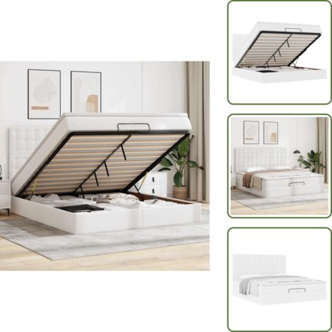 Coprimaterasso - vidaXL Struttura Letto Pouf con Materassi Bianco 200x200 cm Similpelle - Letto con testiera