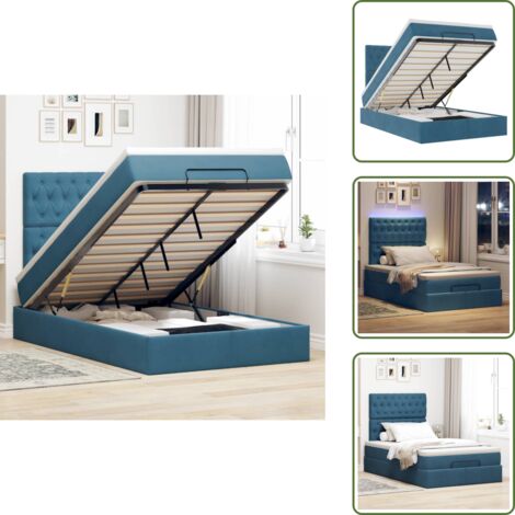 Coprimaterasso - vidaXL Struttura Letto Pouf con Materassi Blu Scuro 120x200 cm Velluto - Luci a LED