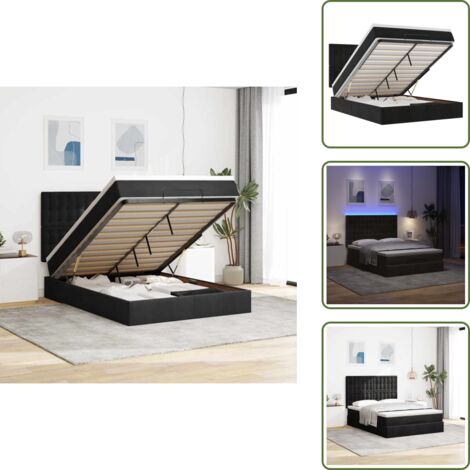 Coprimaterasso - vidaXL Struttura Letto Pouf con Materassi Nero 140x190 cm in Velluto - Luci a LED