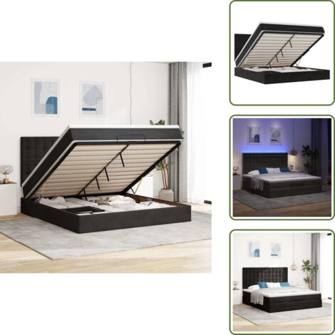 Coprimaterasso - vidaXL Struttura Letto Pouf con Materassi Nero 160x200 cm in Velluto - Luci a LED