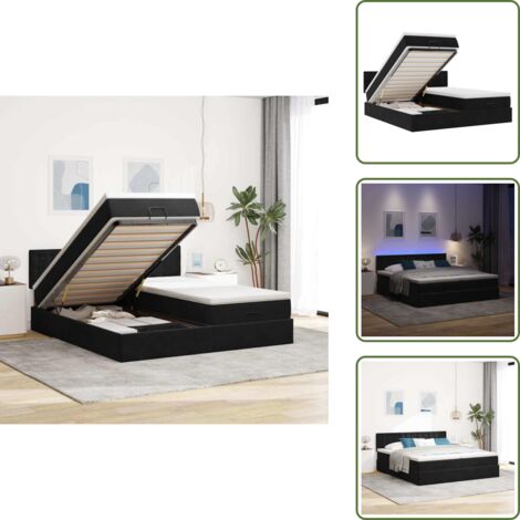 Coprimaterasso - vidaXL Struttura Letto Pouf con Materassi Nero 180x200 cm in Velluto - Luci a LED