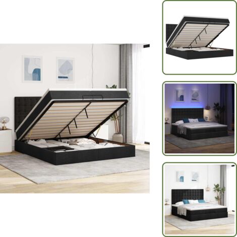 Coprimaterasso - vidaXL Struttura Letto Pouf con Materassi Nero 200x200 cm in Tessuto - Luci a LED