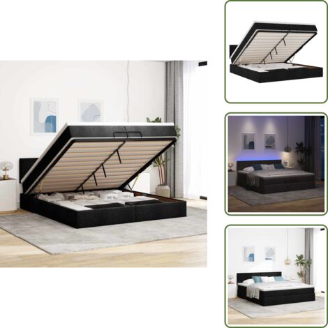 Coprimaterasso - vidaXL Struttura Letto Pouf con Materassi Nero 200x200 cm in Tessuto - Luci a LED
