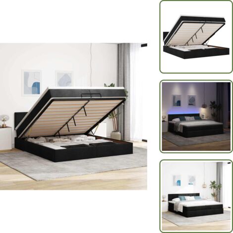 Coprimaterasso - vidaXL Struttura Letto Pouf con Materassi Nero 200x200 cm in Tessuto - Luci a LED