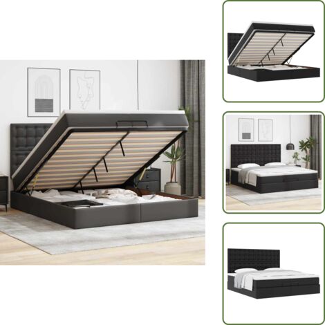 Coprimaterasso - vidaXL Struttura Letto Pouf con Materassi Nero 200x200 cm Similpelle - Letto con testiera