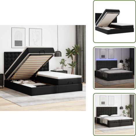 Coprimaterasso - vidaXL Struttura Letto Pouf con Materassi Nero 200x200 cm Similpelle - Luci a LED