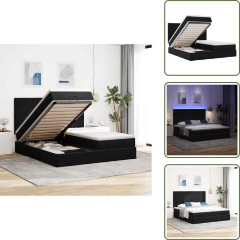Coprimaterasso - vidaXL Struttura Letto Pouf con Materassi Nero 200x200 cm Velluto - Luci a LED